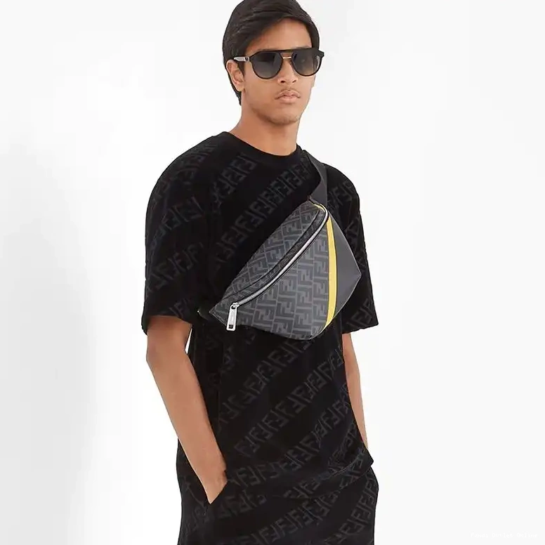 Cheap FF Fendi Fabric In Bag Belt Motif Yellow Black 0520